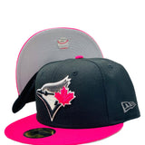 TORONTO BLUE JAYS BLACK CAP PINK VISOR NEW ERA FITTED