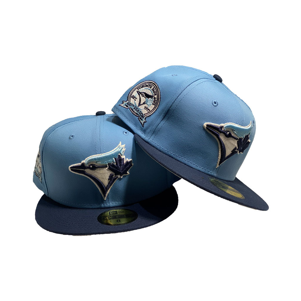 Toronto Blue Jays Sky / Navy 40th Season New Era Fitted Hat to Match Jordan 1 Retro High Obesidan UNC