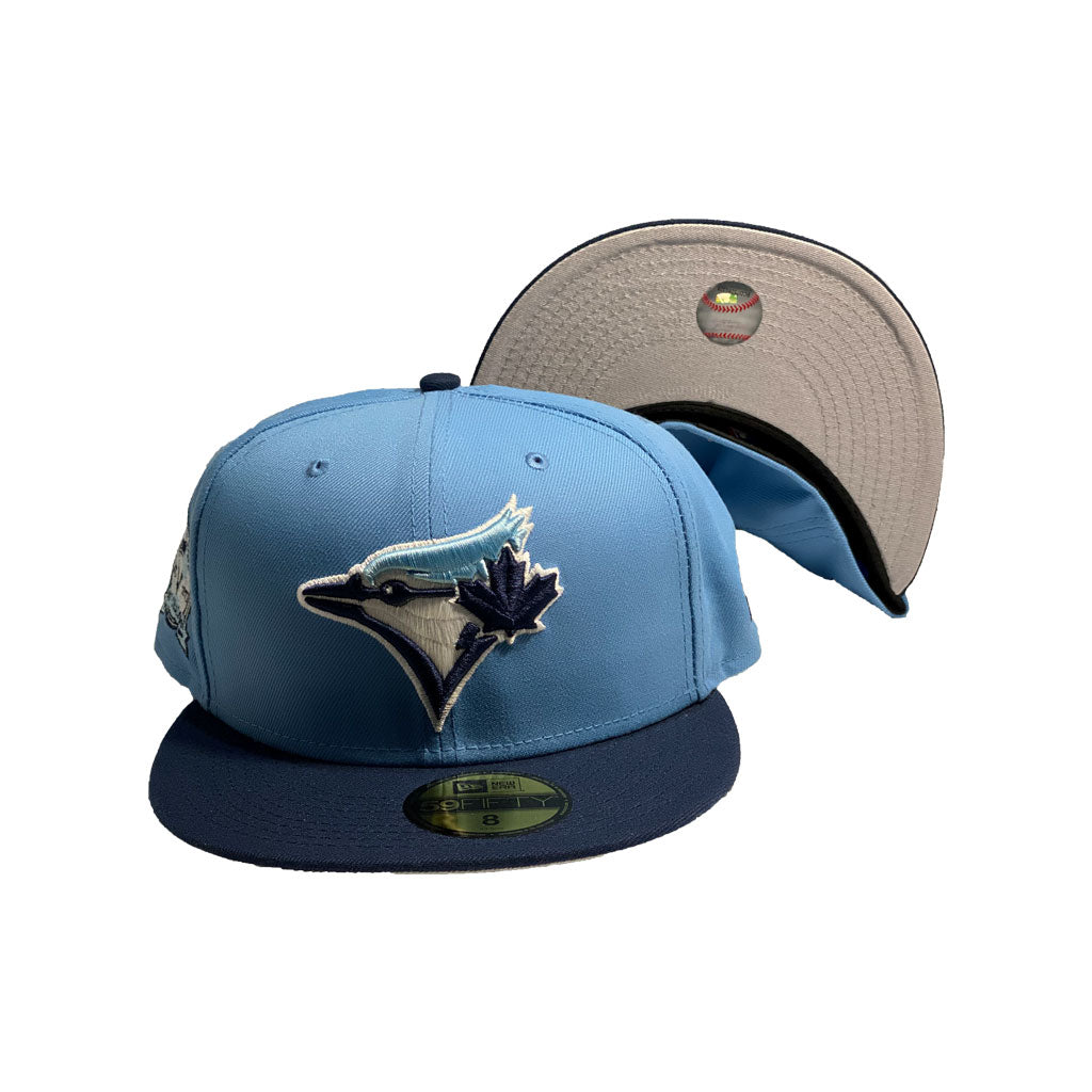 Toronto Blue Jays Sky / Navy 40th Season New Era Fitted Hat to Match Jordan 1 Retro High Obesidan UNC