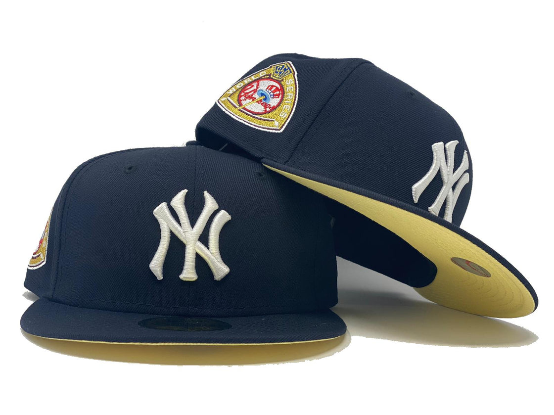 NEW YORK YANKEES 1959 WORLD SERIES NAVY BUTTER POPCORN YELLOW BRIM NEW ERA FITTED HAT