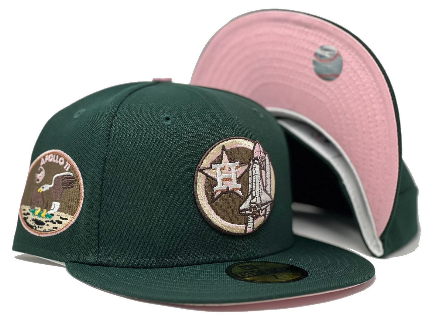 HOUSTON ASTROS APOLLO 11 DARK GREEN PINK BRIM NEW ERA FITTED HAT