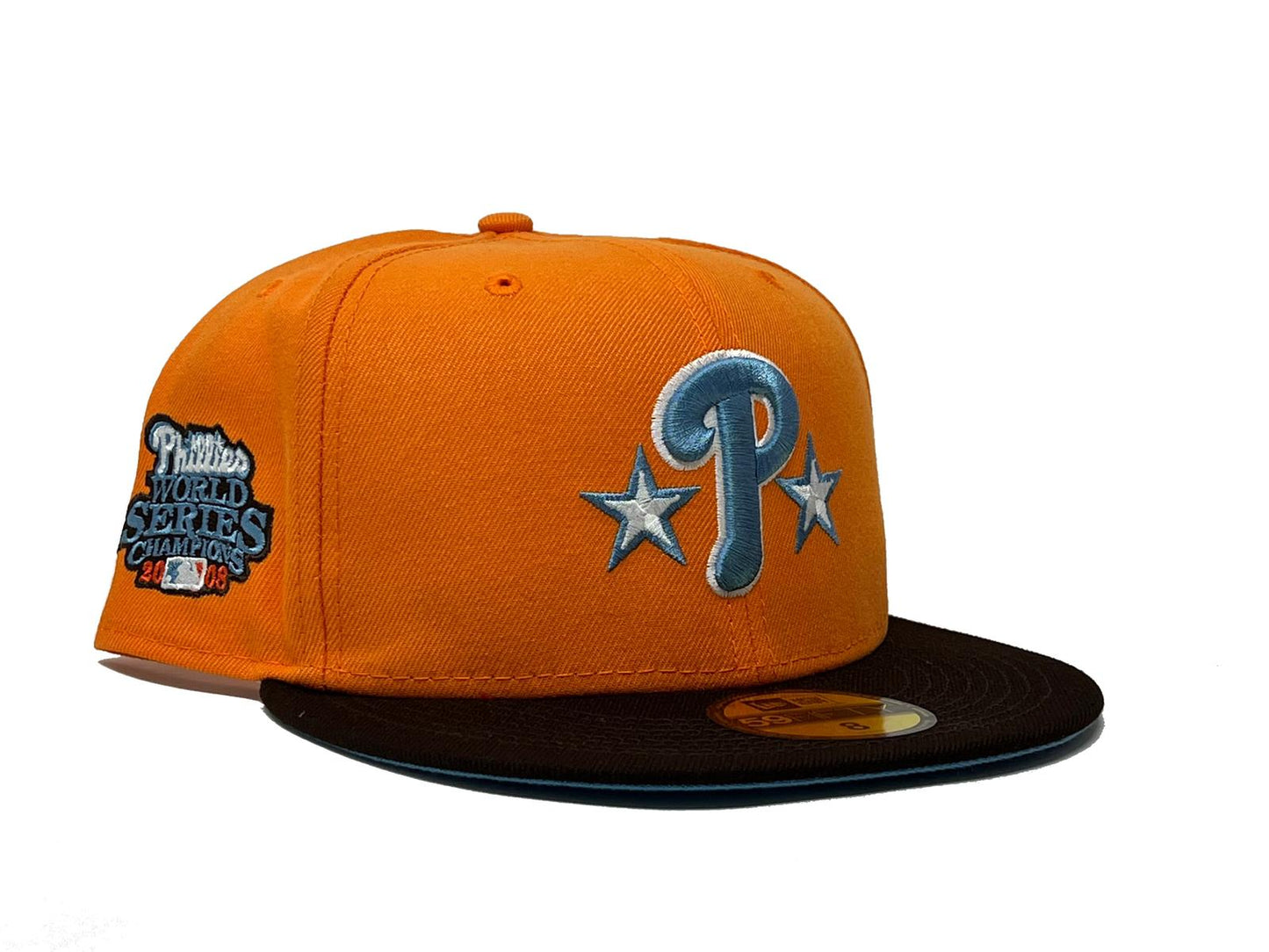 PHILADELPHIA PHILLIES 2008 WORLD SERIES "BUBBLE TEA PACK" ICY BRIM NEW ERA FITTED HAT