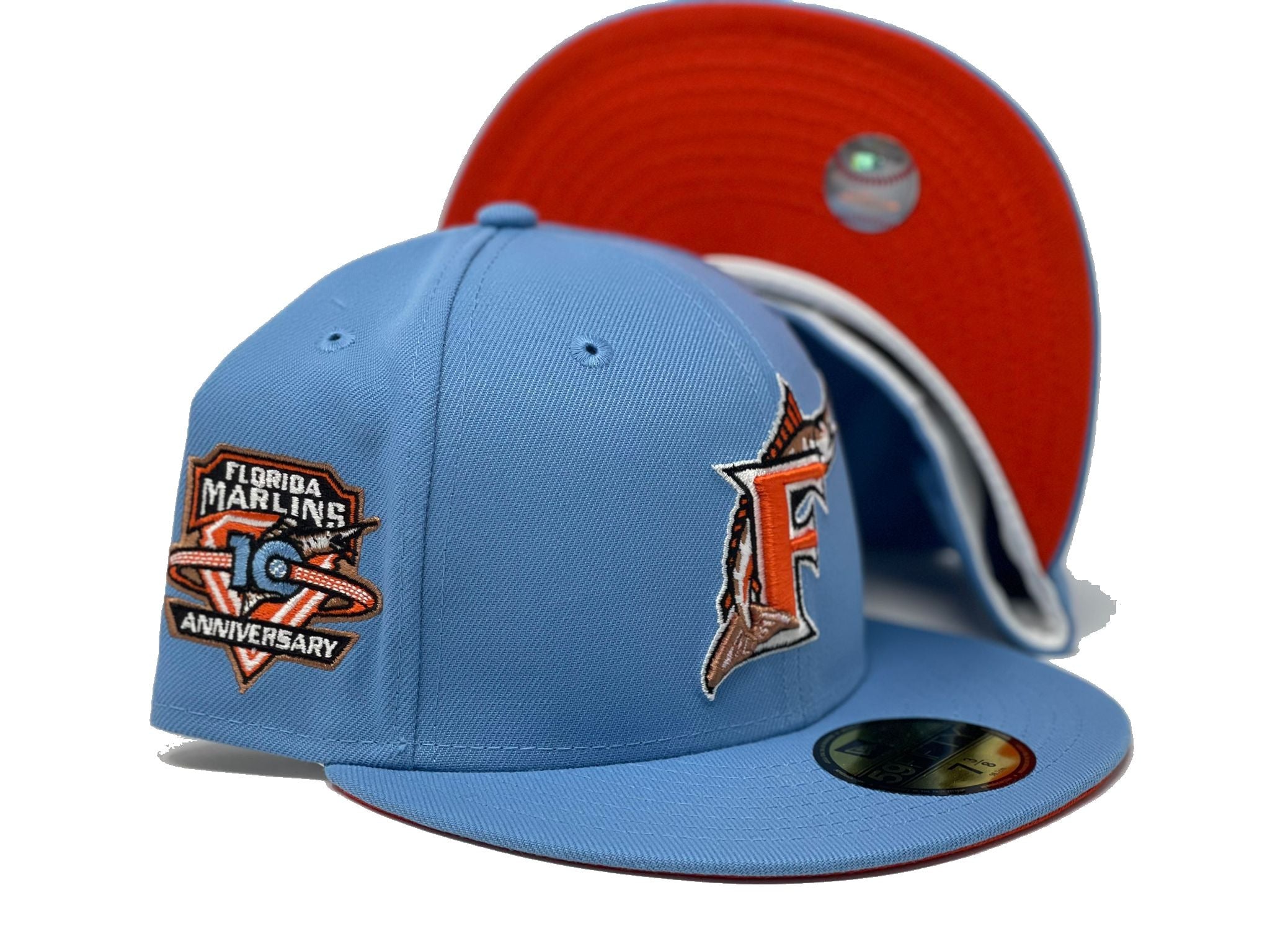 Florida Marlins New Era Fitted Hat 7 1/2 59/50 10 Year Anniversary Patch