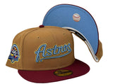 HOUSTON ASTROS 45TH ANNIVERSARY LIGHT BRONZE BURGUNDY VISOR SKY BLUE BRIM NEW ERA FITTED HAT