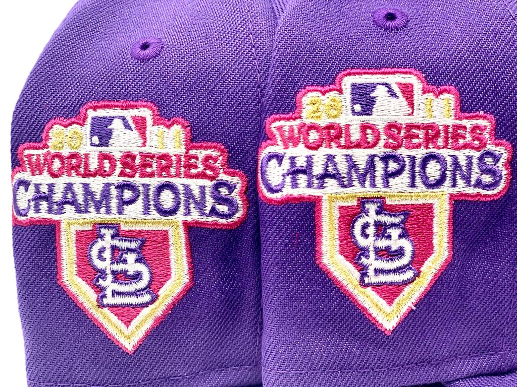 ST. LOUIS CARDINALS 2011 WORLD SERIES CHAMPIONS PURPLE FUSION PINK BRIM NEW ERA FITTED HAT