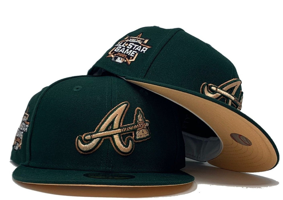 ATLANTA BRAVES 2021 ALL STAR GAME DARK GREEN PEACH UNDER VISOR NEW ERA FITTED HAT