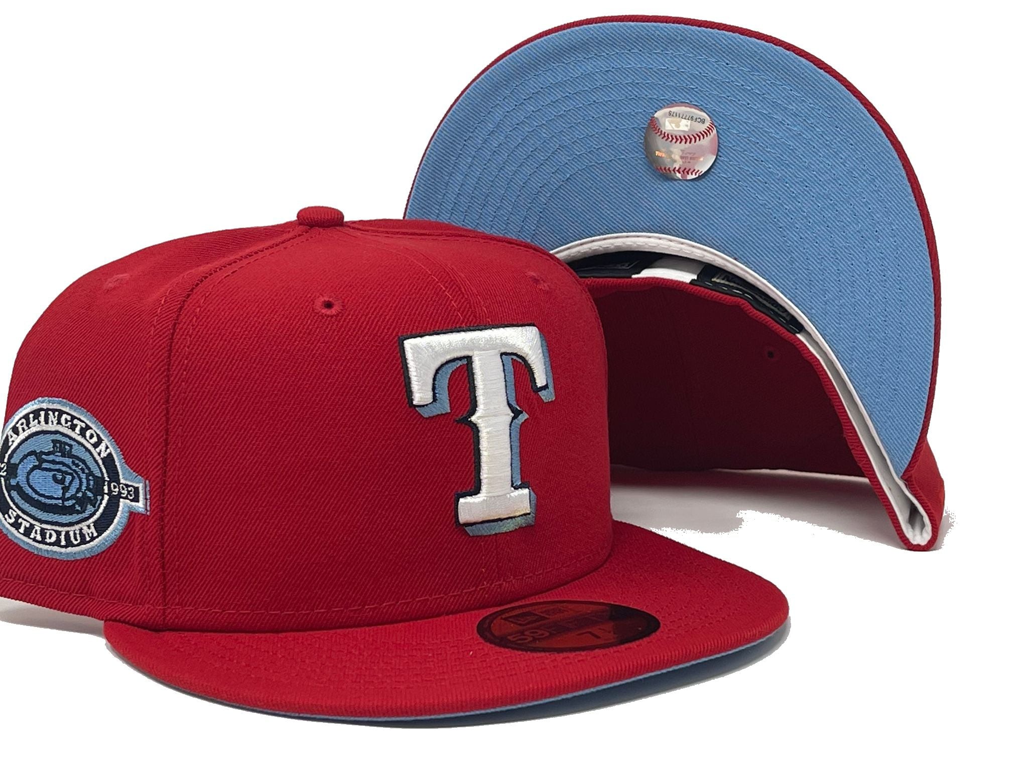 New Era Texas Rangers Fitted Hat Two-Tone Cream/Red Sz 7 3/8 (#9859)