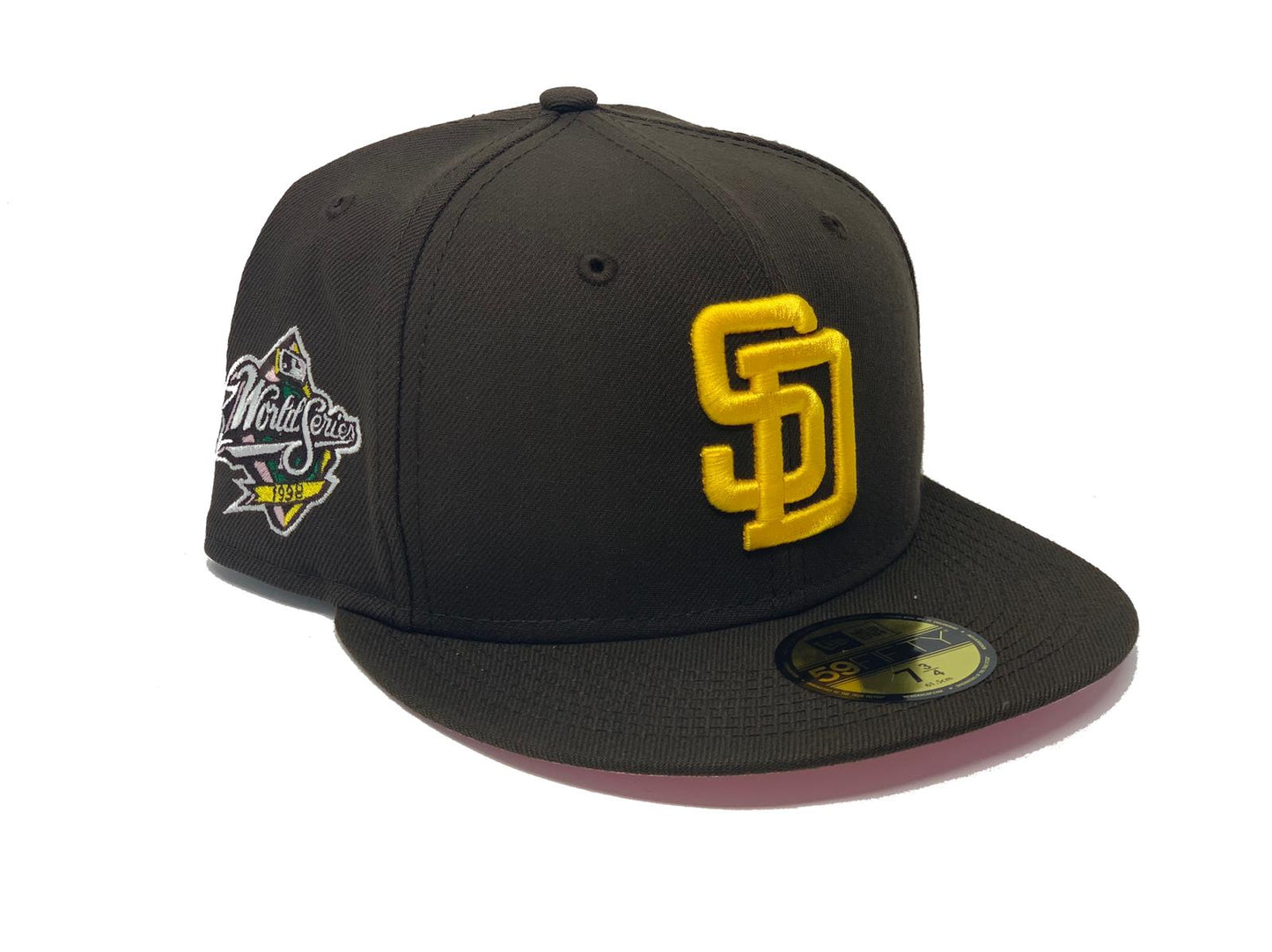 SAN DIEGO PADRES 1998 WORLD SERIES DEEP BROWN PINK BRIM NEW ERA FITTED HAT