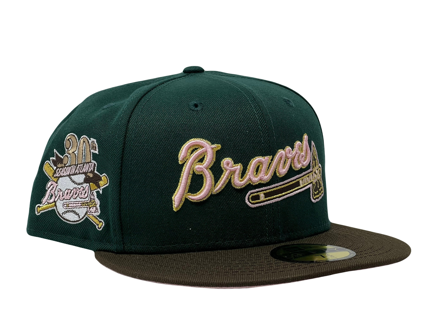 Atlanta  Braves  30th Anniversary Dark Green  Brown Visor Pink  Brim New Era Fitted Hat