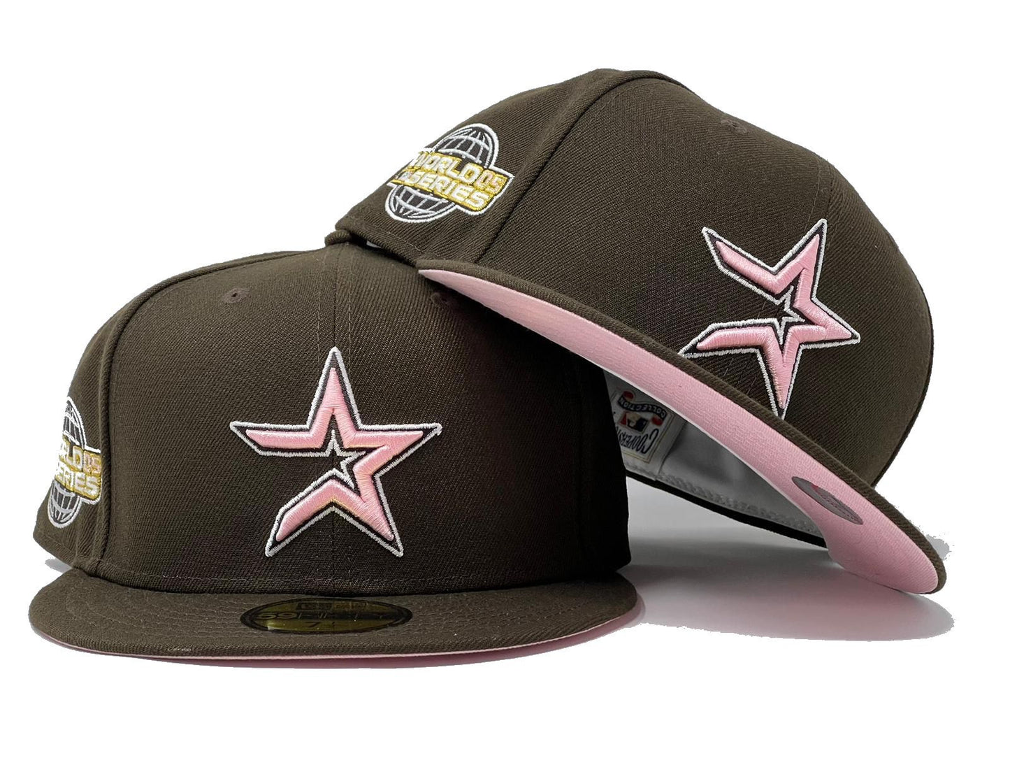 HOUSTON ASTROS 2005 WORLD SERIES DARK BROWN PINK BRIM NEW ERA FITTED HAT