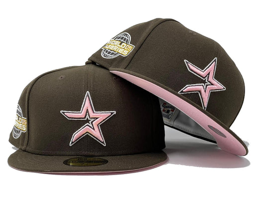 HOUSTON ASTROS 2005 WORLD SERIES DARK BROWN PINK BRIM NEW ERA FITTED HAT