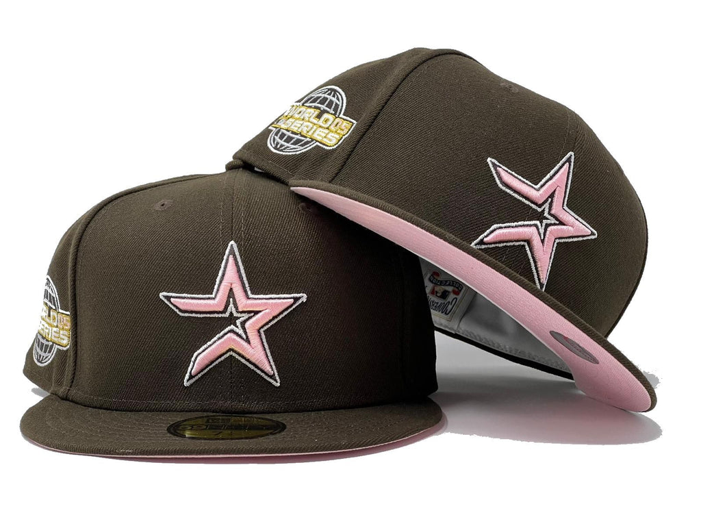 HOUSTON ASTROS 2005 WORLD SERIES DARK BROWN PINK BRIM NEW ERA FITTED HAT