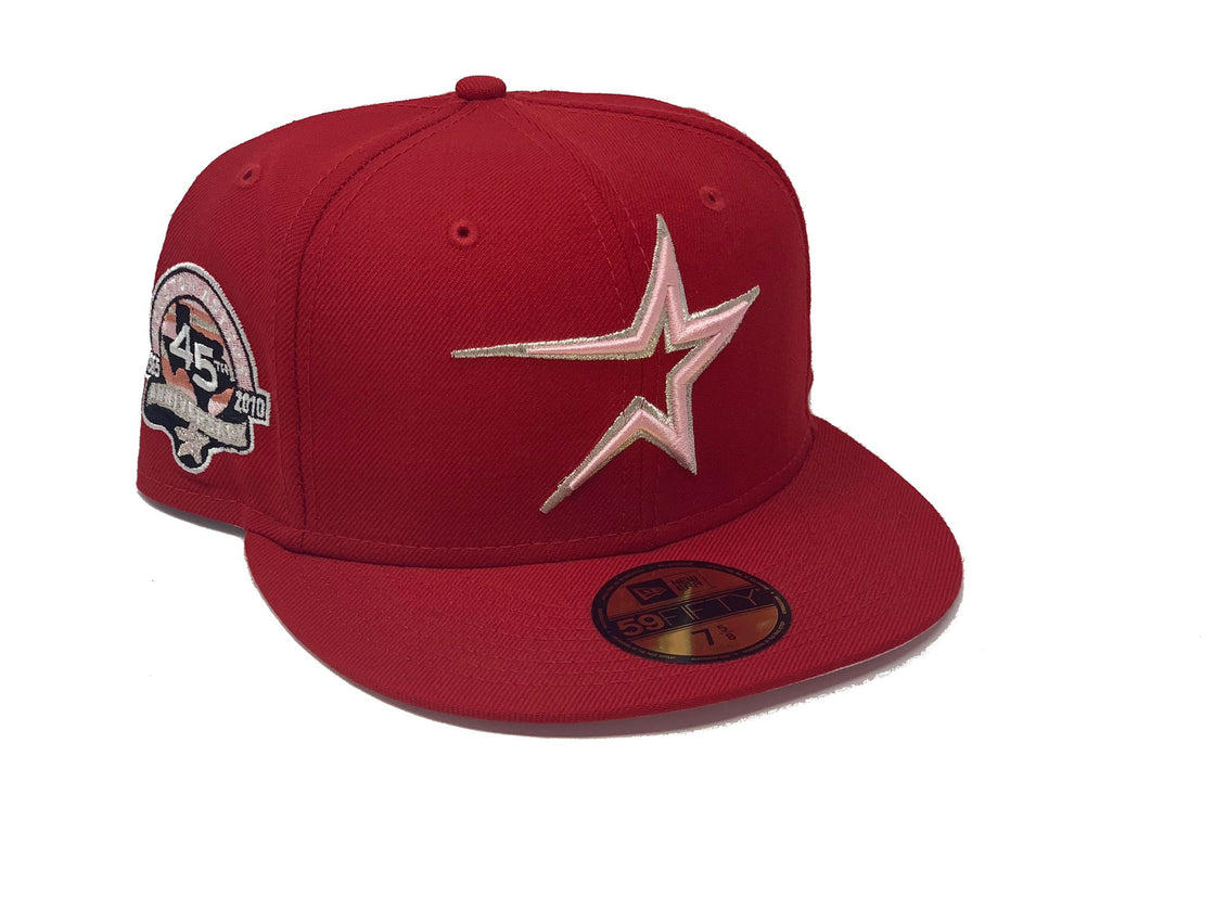 HOUSTON ASTROS 45TH ANNIVERSARY RED PINK BRIM NEW ERA FITTED HAT