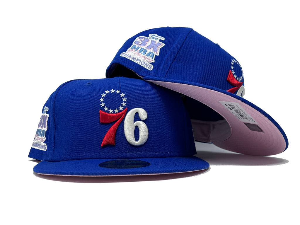 PHILADELPHIA 76ERS 3X CHAMPIONSHIP POP SWEAT PINK BRIM NEW ERA FITTED HAT