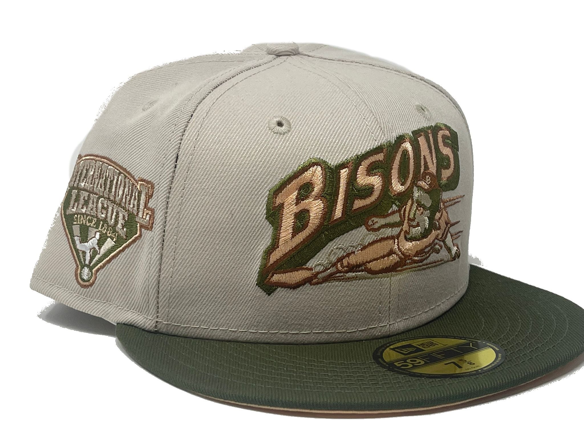 BUFFALO BISONS FITTED HAT SIZE 7 1/4 MILB club 5950 Pink Brown Gray New Era  cap