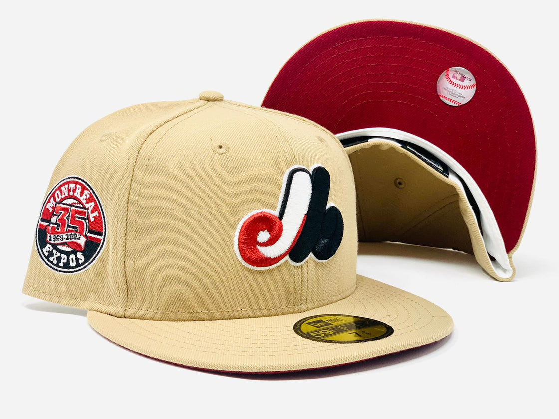 MONTREAL EXPOS 35TH ANNIVERSARY TAN MAROON BRIM NEW ERA FITTED HAT