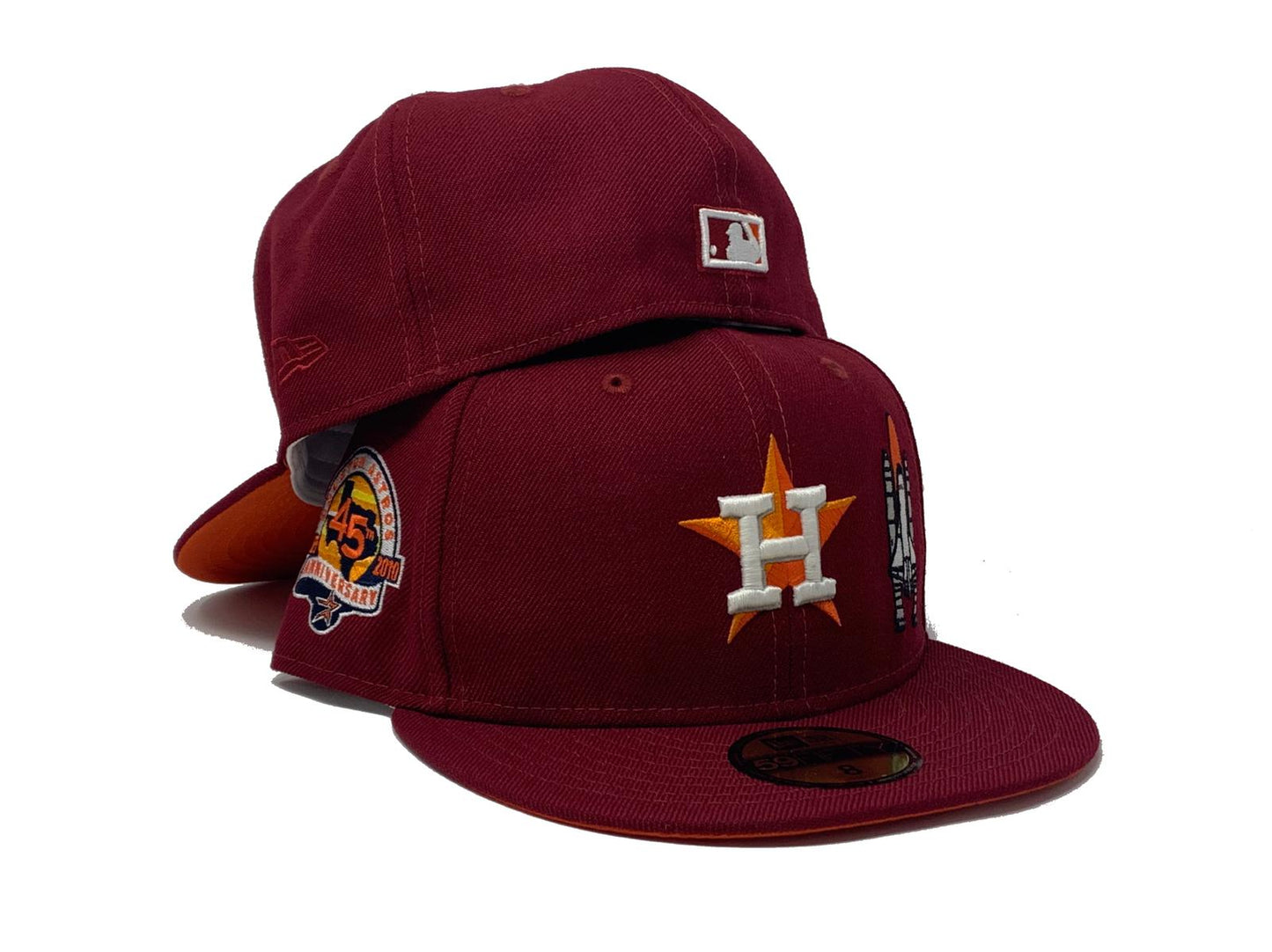 HOUSTON ASTROS 45TH ANNIVERSARY BURGUBDY ORANGE BRIM NEW ERA FITTED HAT
