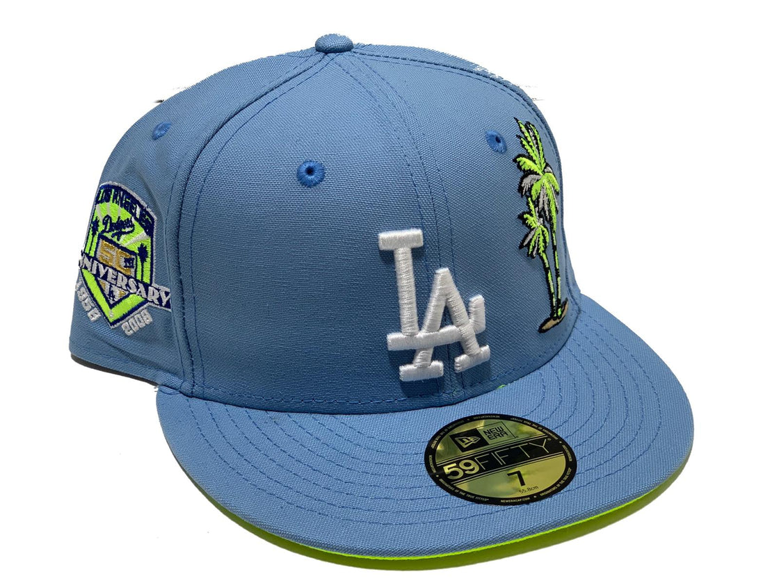 LOS ANGELS DODGERS 60TH SEASON SKY BLUE NEON GREEN BRIM NEW ERA FITTED HAT