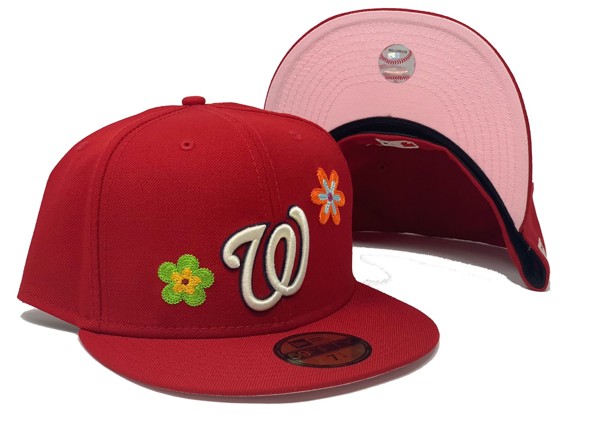 Red Washington Nationals Flower Pattern Pink Bottom Side Patch New Era  59Fifty Fitted