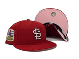 ST. LOUIS CARDINALS 1967 WORLD SERIES "STRAWBERRY REFRESHER" RED PINK BRIM NEW ERA FITTED HAT