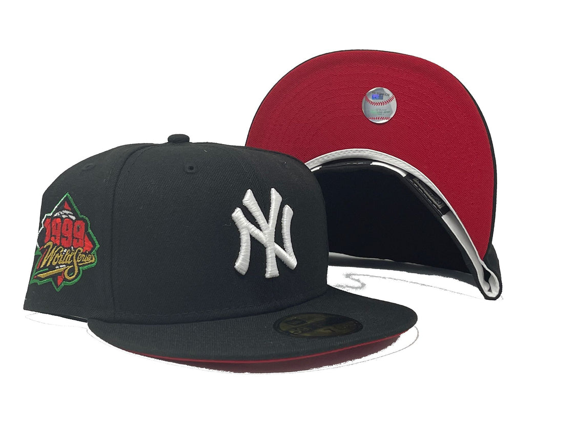 NEW YORK YANKEES 1999 WORLD SERIES BLACK RED BRIM NEW ERA FITTED HAT