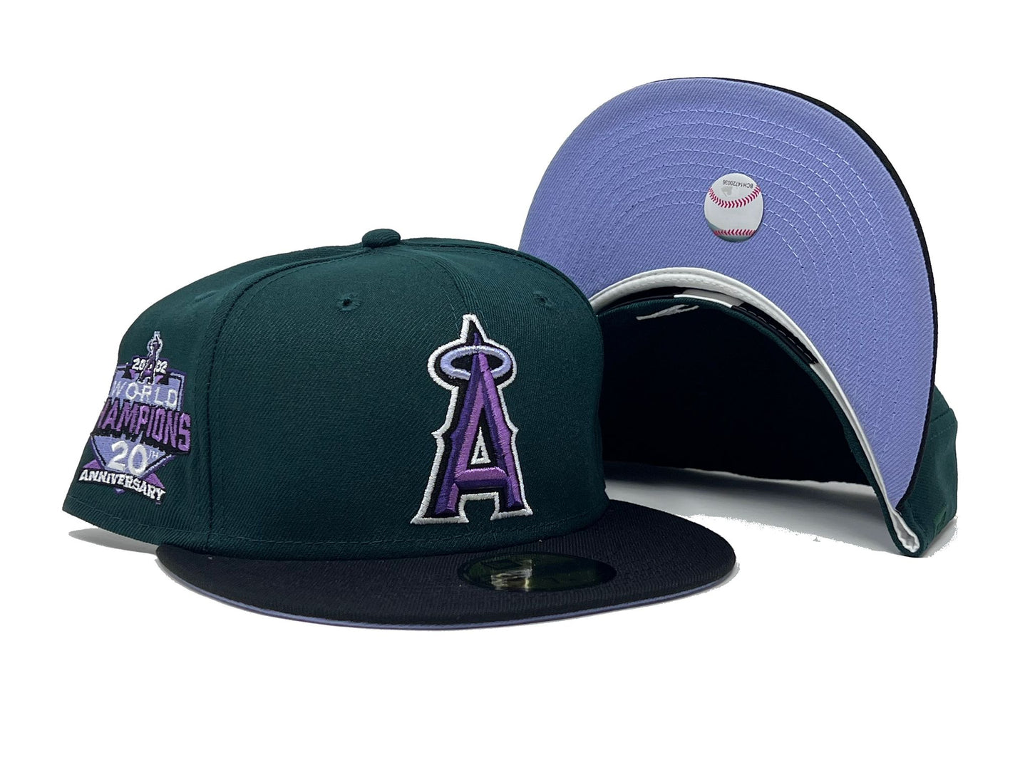 LOS ANGELES ANGELS 2002 WORLD CHAMPIONS LAVENDER BRIM NEW ERA FITTED HAT