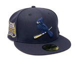 ST.LOUIS CARDINALS BUSCH STADIUM NAVY METALLIC GOLD BRIM NEW ERA FITTED HAT