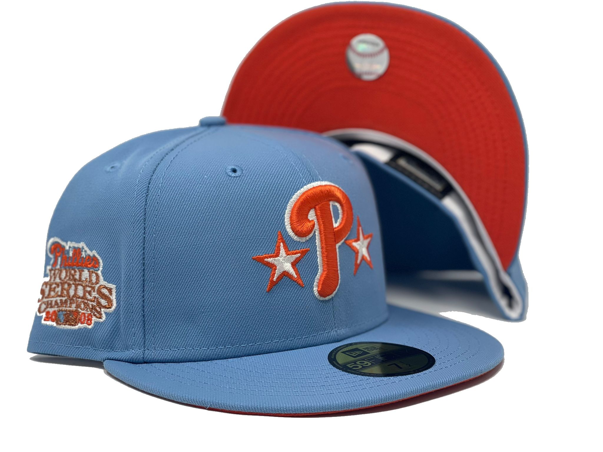 New Era Philadelphia Phillies World Series 1980 Powder Blues Sky Throwback  Two Tone Edition 59Fifty Fitted Hat, FITTED HATS, CAPS