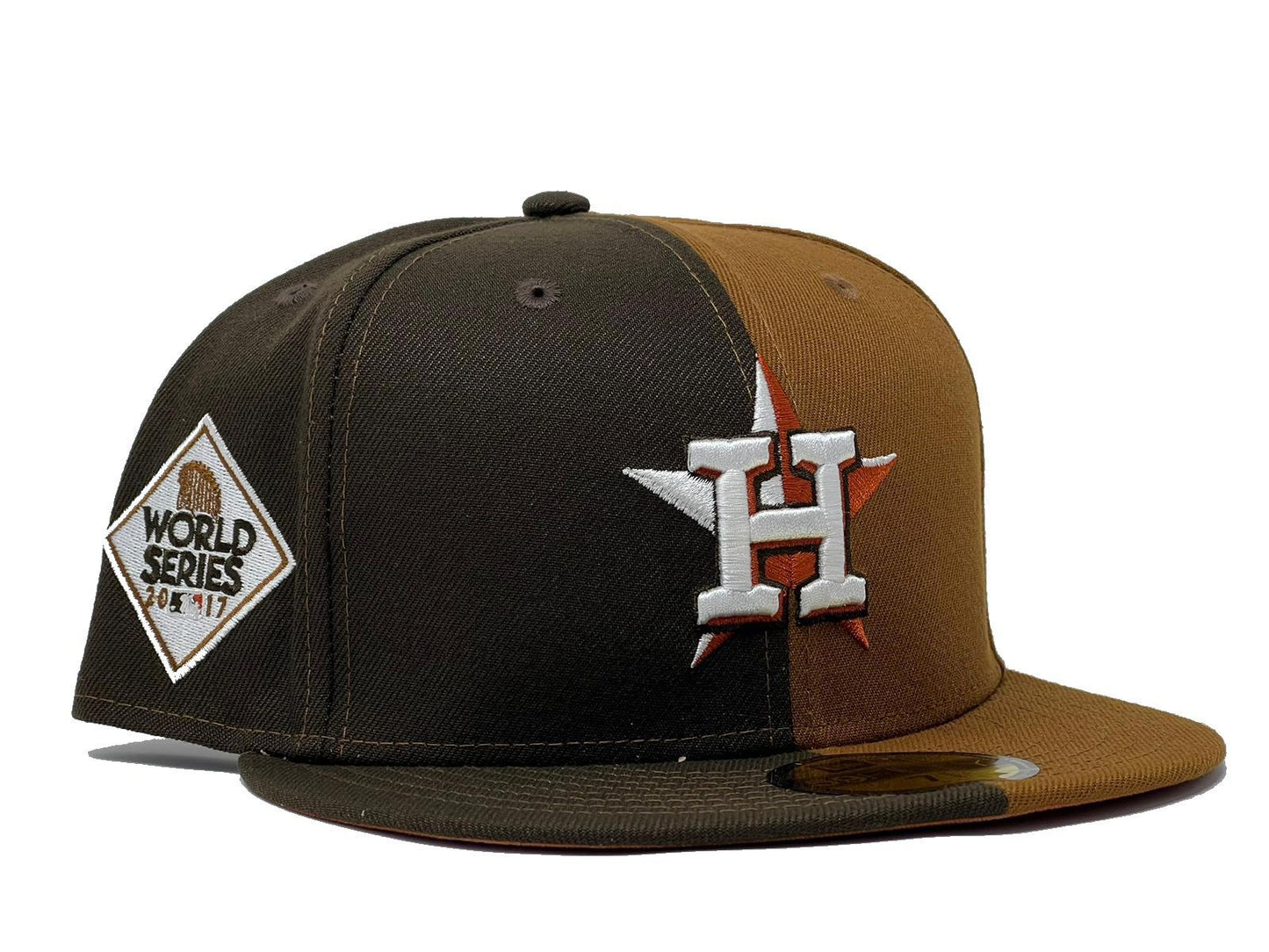 HOUSTON ASTROS 2017 WORLD SERIES SPLIT BROWN LIGHT BRONZE RUST ORANGE BRIM NEW ERA FITTED HAT