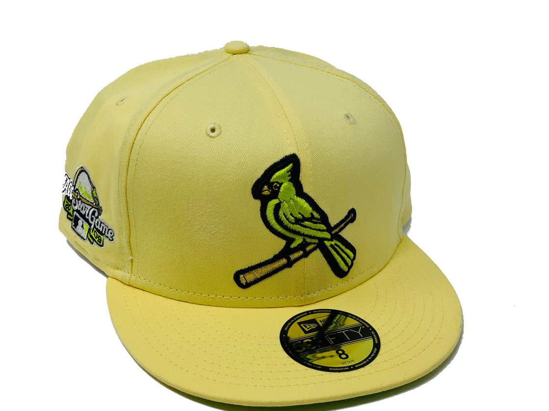 ST. LOUIS CARDINALS 2009 ALL STAR GAME SOFT YELLOW NEON GREEN BRIM NEW ERA FITTED HAT