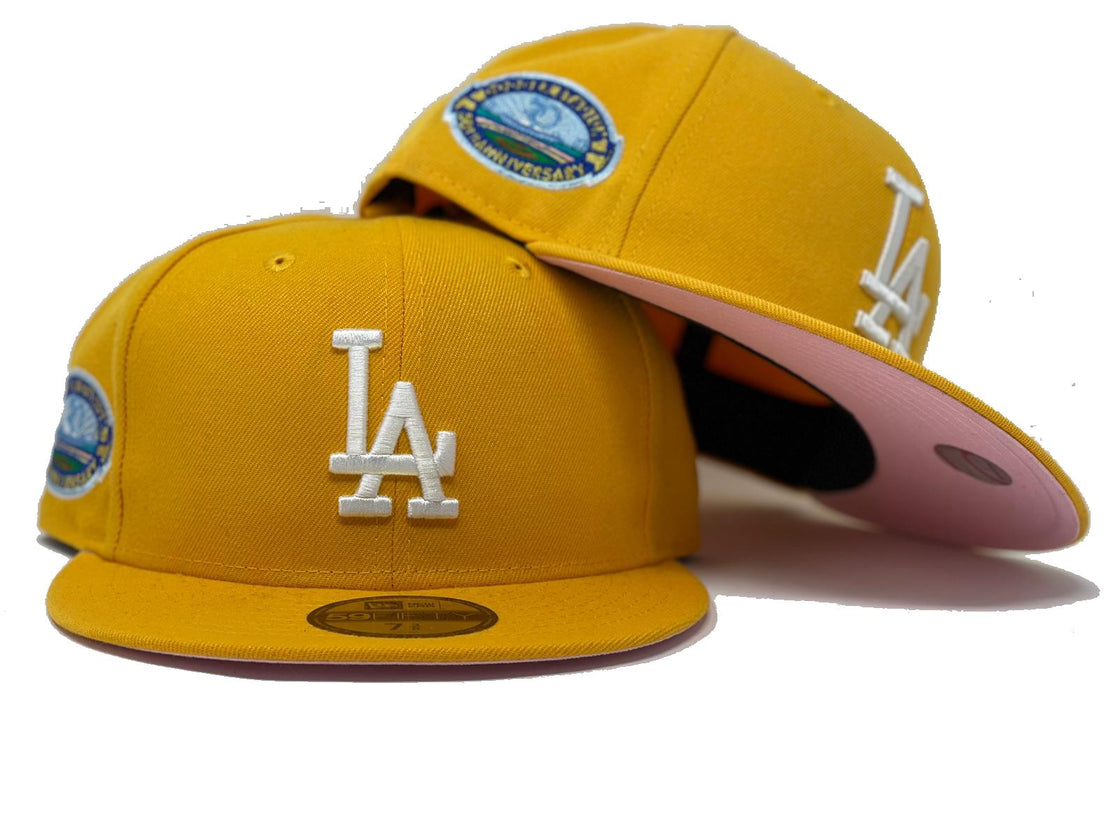 LOS ANGELES DODGERS 50TH ANNIVERSARY TAXI YELLOW PINK BRIM NEW ERA FITTED HAT