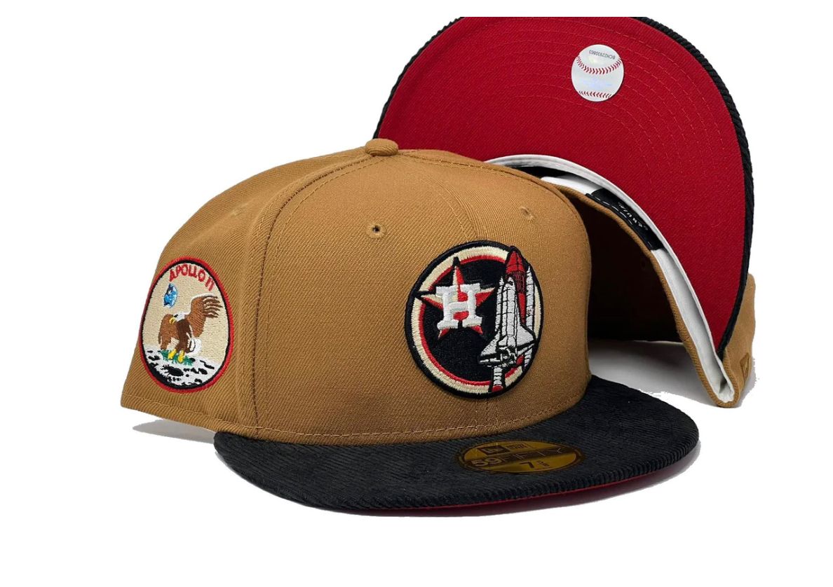 HOUSTON ASTROS APOLLO 11 BLACK CORDUROY VISOR RED BRIM NEW ERA FITTED HAT