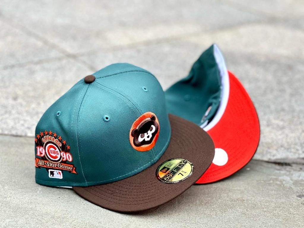CHICAGO CUBS 1990 ALL STAR GAME PINE NEEDLE GREEN ORANGE BRIM NEW ERA FITTED HAT