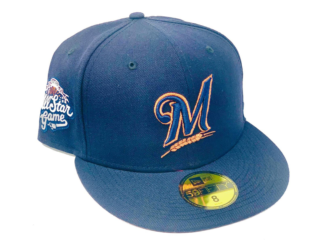 MILWAUKEE BREWERS 2002 ALL STAR GAME NAVY PINK BRIM NEW ERA FITTED HAT