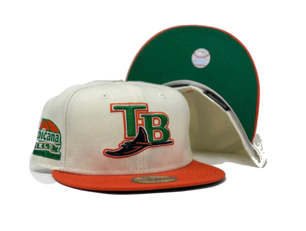 TAMPA BAY TROPICANA FIELD OFF WHITE ORANGE VISOR GREEN BRIM NEW ERA FITTED HAT