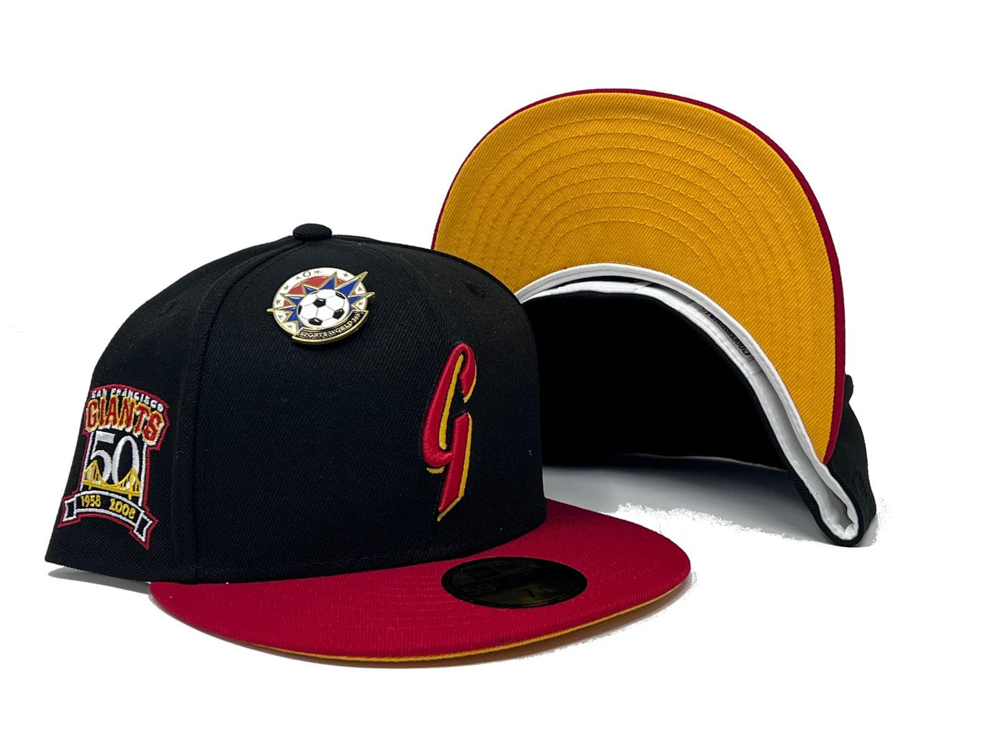 SAN FRANCISCO GIANTS 50TH ANNIVERSARY "WORLD CUP SOCCER PACK" YELLOW BRIM NEW ERA FITTED HAT