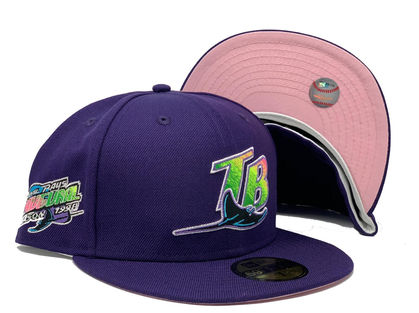 TAMPA BAY DEVIL RAYS 1999 INAUGURAL SEASON PURPLE PINK BRIM NEW ERA FITTED HAT
