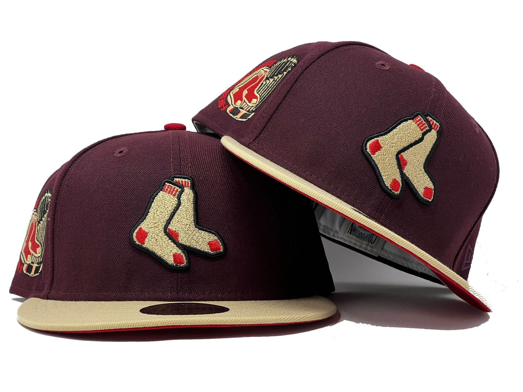 Boston  Red Sox 8 Times World Series Champions Maroon Vegas Gold Visor Red Brim New Era Fitted Hat