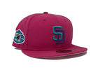 SAN DIEGO PADRES 50TH ANNIVERSARY "BUBBLE TAPE" PINK BRIM NEW ERA FITTED HAT