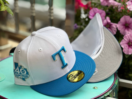 TEXAS RANGERS 40TH ANNIVERSARY" SOCIAL MEDIA PACK" GRAY BRIM NEW ERA FITTED HAT