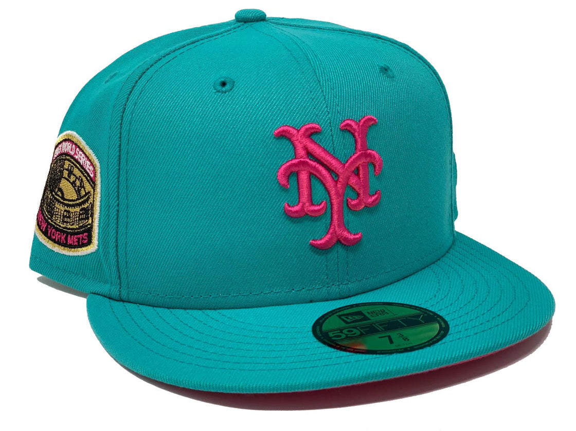 NEW YORK METS 1969 WORLD SERIES TEAL FUSION PINK BRIM NEW ERA FITTED HAT