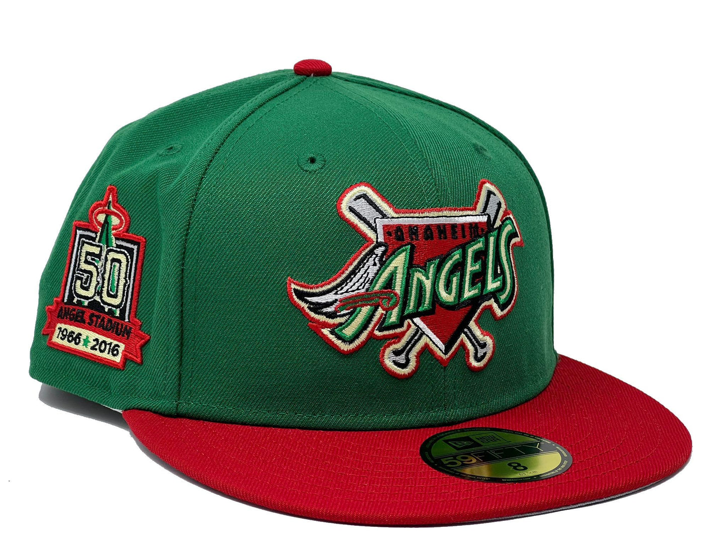 Angels 50th Annivesary "XMAS COLLECTION" Green Red Visor Gray Brim New Era Fitted Hat