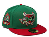 ANAHIEM ANGELS 50TH ANNIVERSARY "XMAS COLLECTION" GREEN RED VISOR GRAY BRIM NEW ERA FITTED HAT