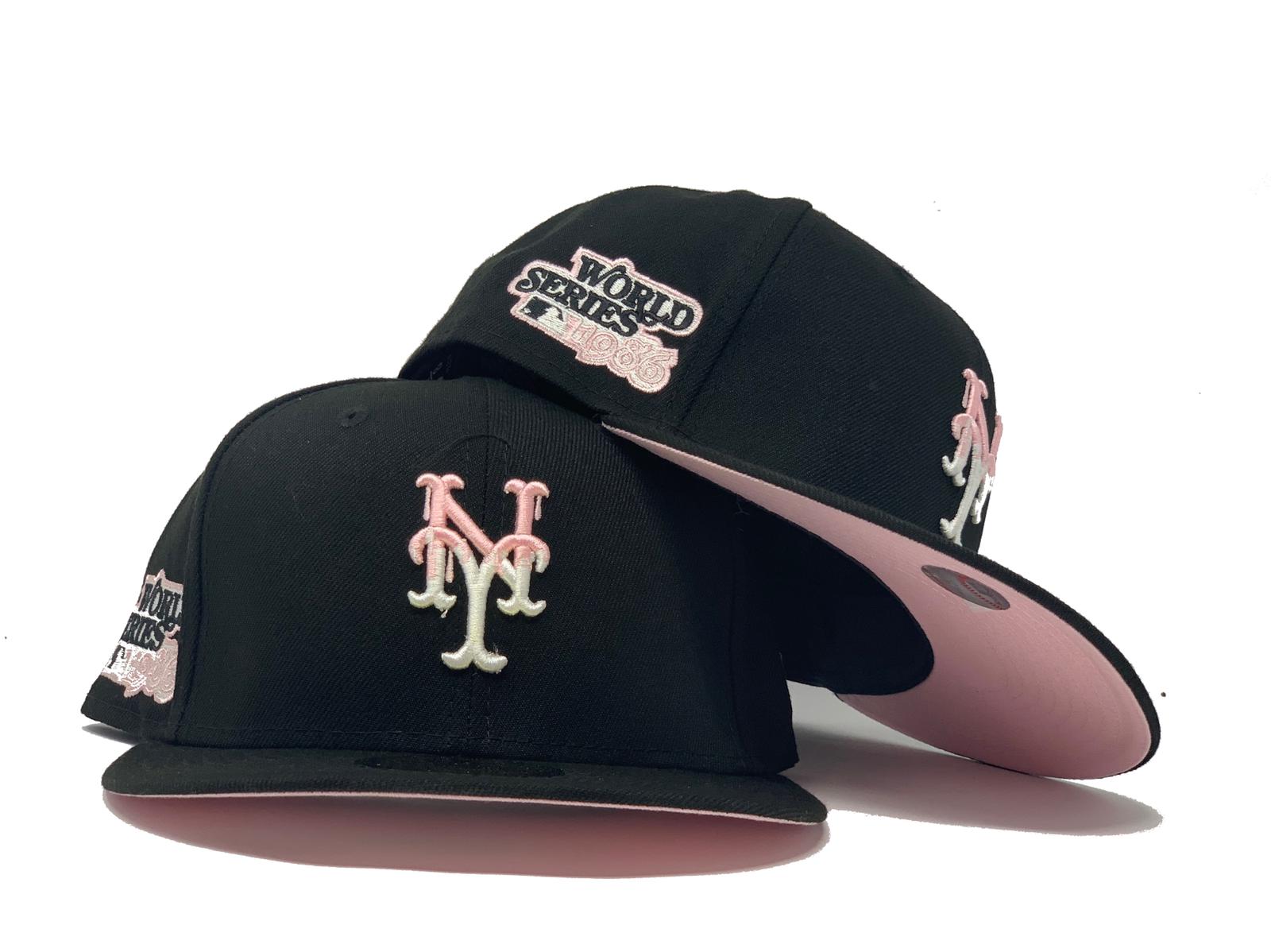 Black and fuchsia New York cap with small spots of hyper original paint
