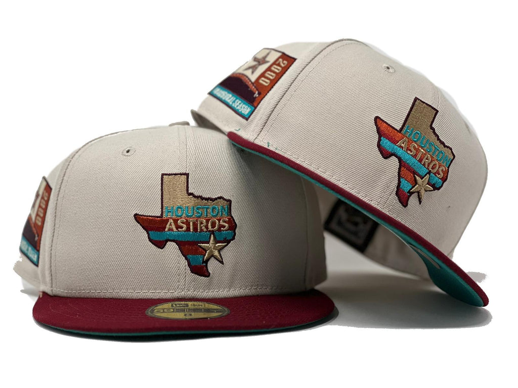 HOUSTON ASTROS 2000 INAUGURAL SEASON CHROME BURGUNDY VISOR TEAL BRIM NEW ERA FITTED HAT