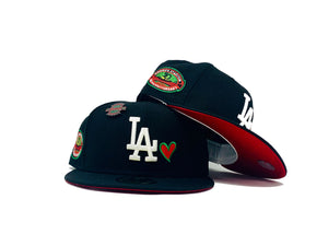 LOS ANGELES DODGERS 50TH ANNIVERSARY "BEHIND THE COLORS" RED BRIM NEW ERA FITTED HAT