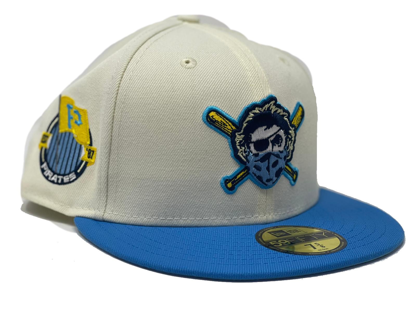 EcapCity Pittsburgh Pirates Fitted Hat Size 7 1/8 GITD. EcapCity Limited  Release Sold out White Upper Blue Brim Royal blue UV 5950 New Era Brand New