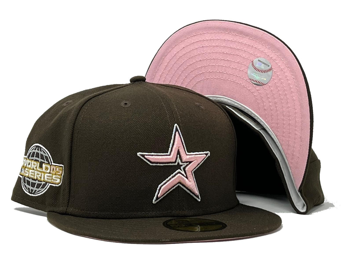 HOUSTON ASTROS 2005 WORLD SERIES DARK BROWN PINK BRIM NEW ERA FITTED HAT