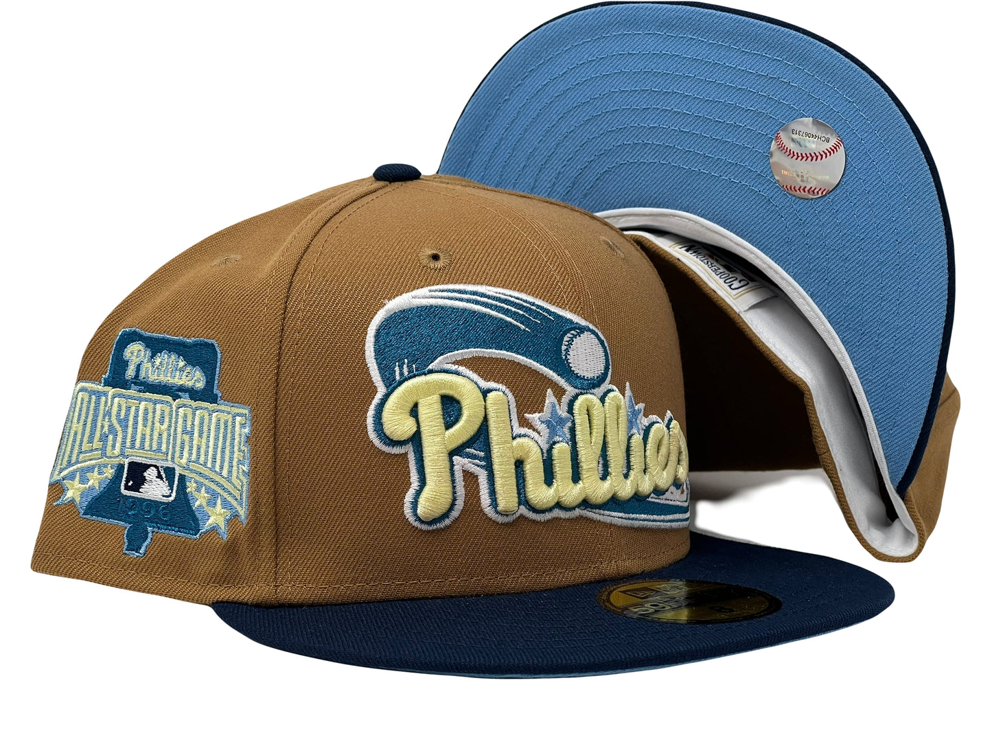 Philadelphia Phillies 1996 All Star Game Light Bronze Navy Visor Icy Brim New Era Fitted Hat