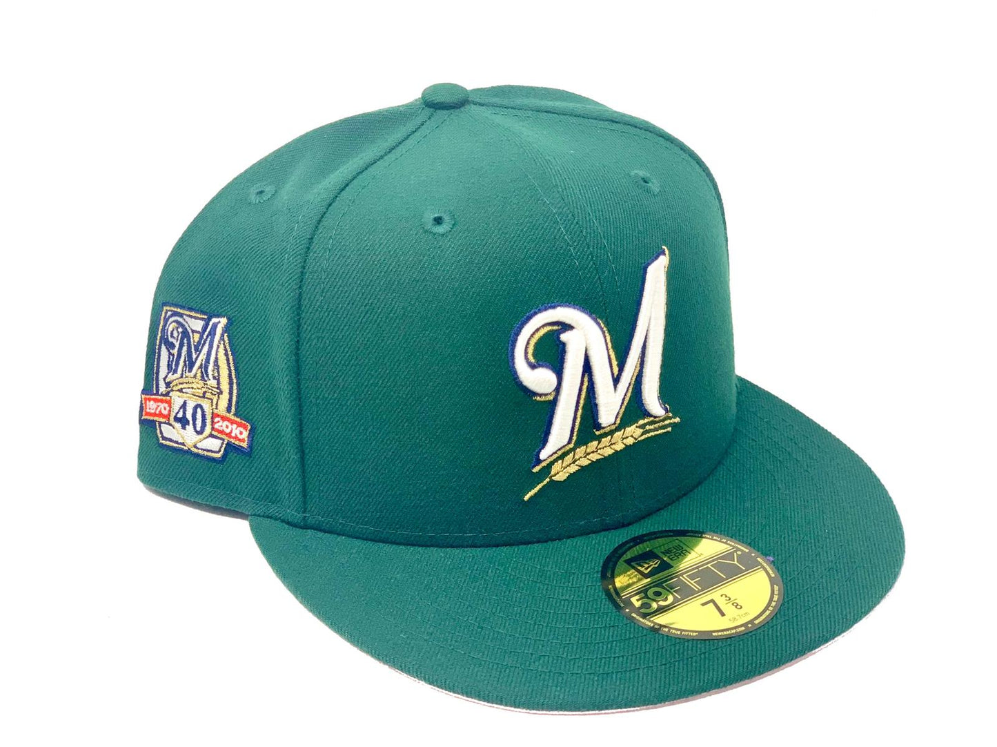 MILWAUKEE BREWERS 40TH SEASON DARK GREEN PINK BRIM NEW ERA FITTED HAT